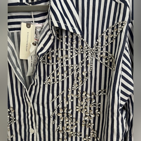 NWT Anthropologie Striped Sequined Button Up Shirt (Medium) - Picture 6 of 8